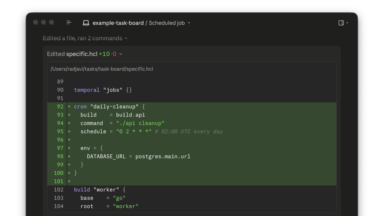 Scheduled job runs in the Specific dashboard